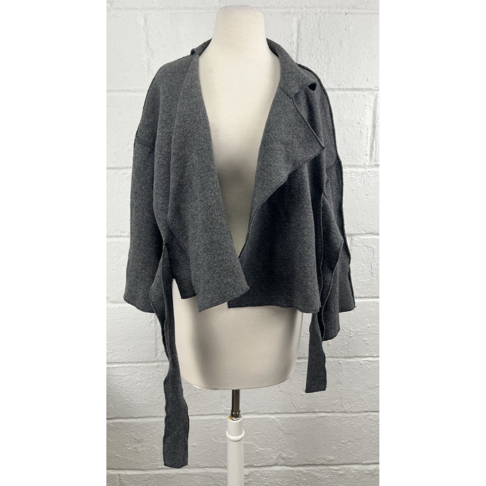 Ivan Grundahl Linea S Sweater‎ Cardigan Medium Wool Tie Front Kimono Sleeve Boxy - Picture 3 of 10